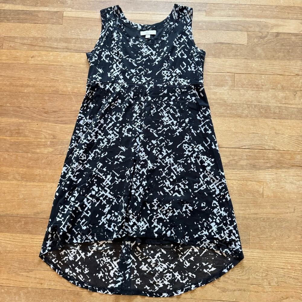 Laura Ashley black gray sleeveless high low midi dress size large L
b38
